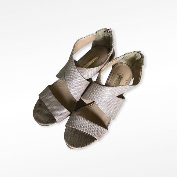 BCBGeneration Rando Corkwood Wedges Platform Tan Open Toe Zip Heel Size 7 - Picture 2 of 7